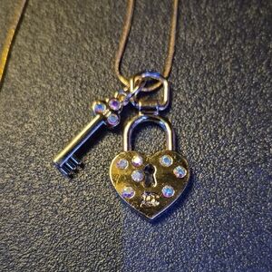 Sparkling Gold Heart and Key Necklace #47